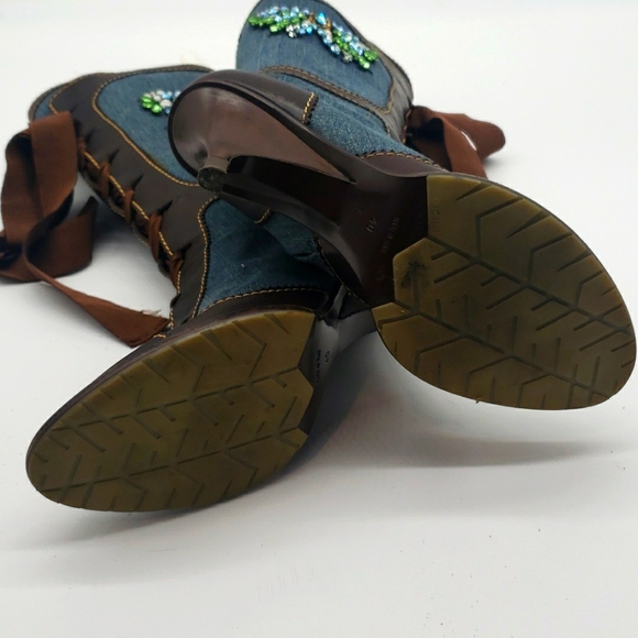 GIUSEPPE ZANOTTI LEATHER & DENIM JEANS BOOTS 2 1/2 INCH HEELS 👠 SIZE 40 - Picture 5 of 15